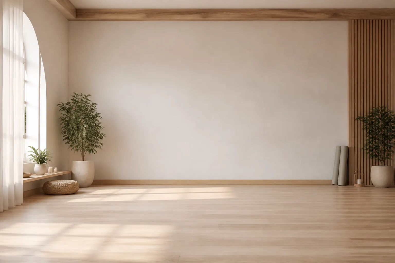 Peaceful wellness studio with open space and soft daylight